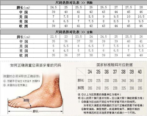 国内尺码与欧码关系-